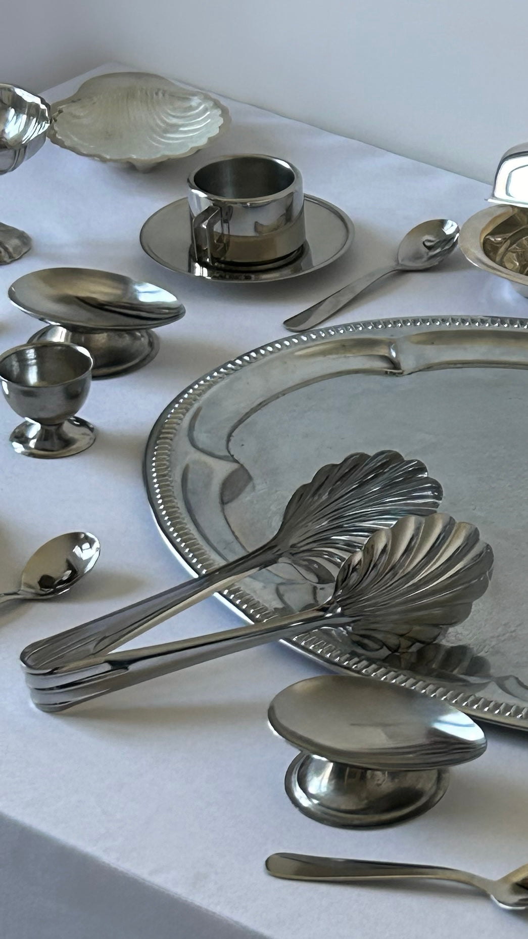 Stainless steel shell serving tongs