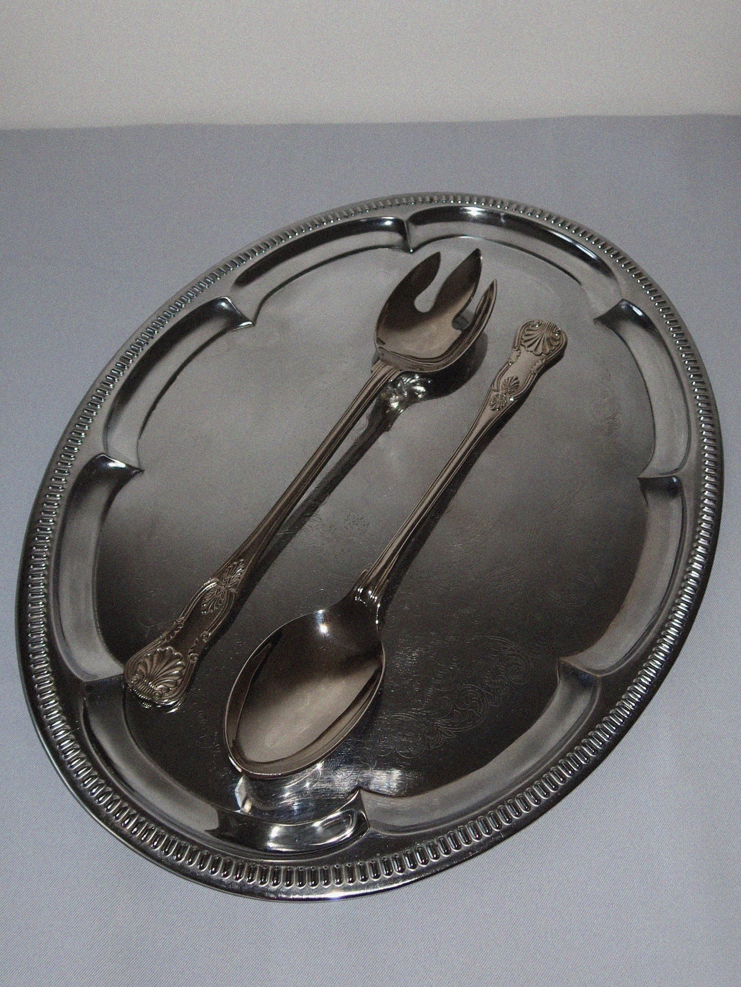 Large silver-plated salad servers