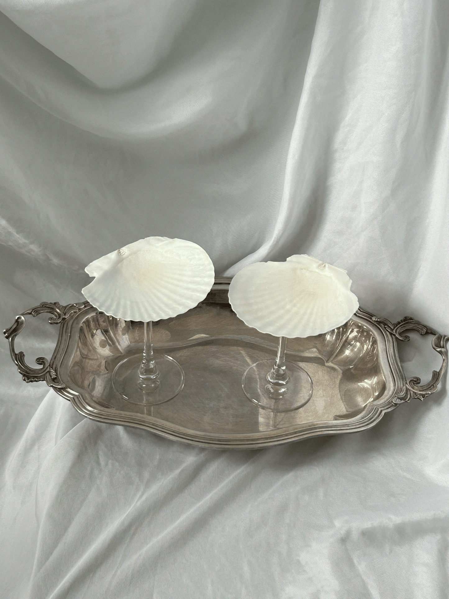 Set of two scallop shell glass withglass stem.