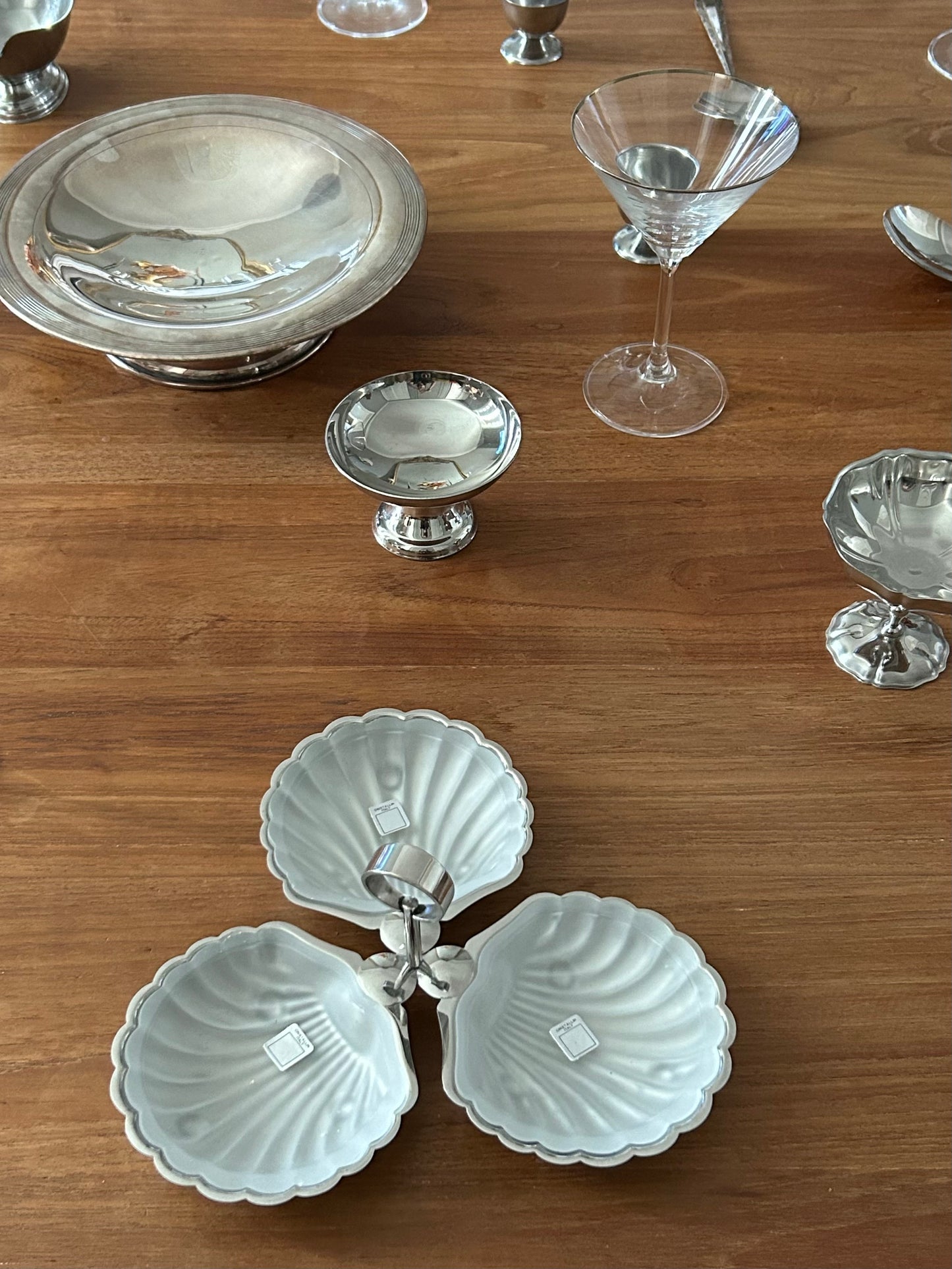 Vintage Italian triple bowl Dish shell shaped with Matte Crystal Liner