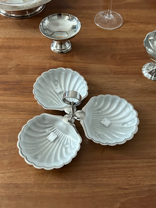 Vintage Italian triple bowl Dish shell shaped with Matte Crystal Liner