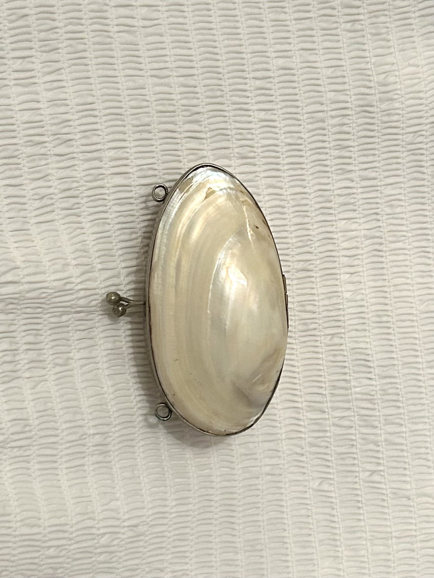 A Vintage French Silver Tone Mother of Pearl Shell Box