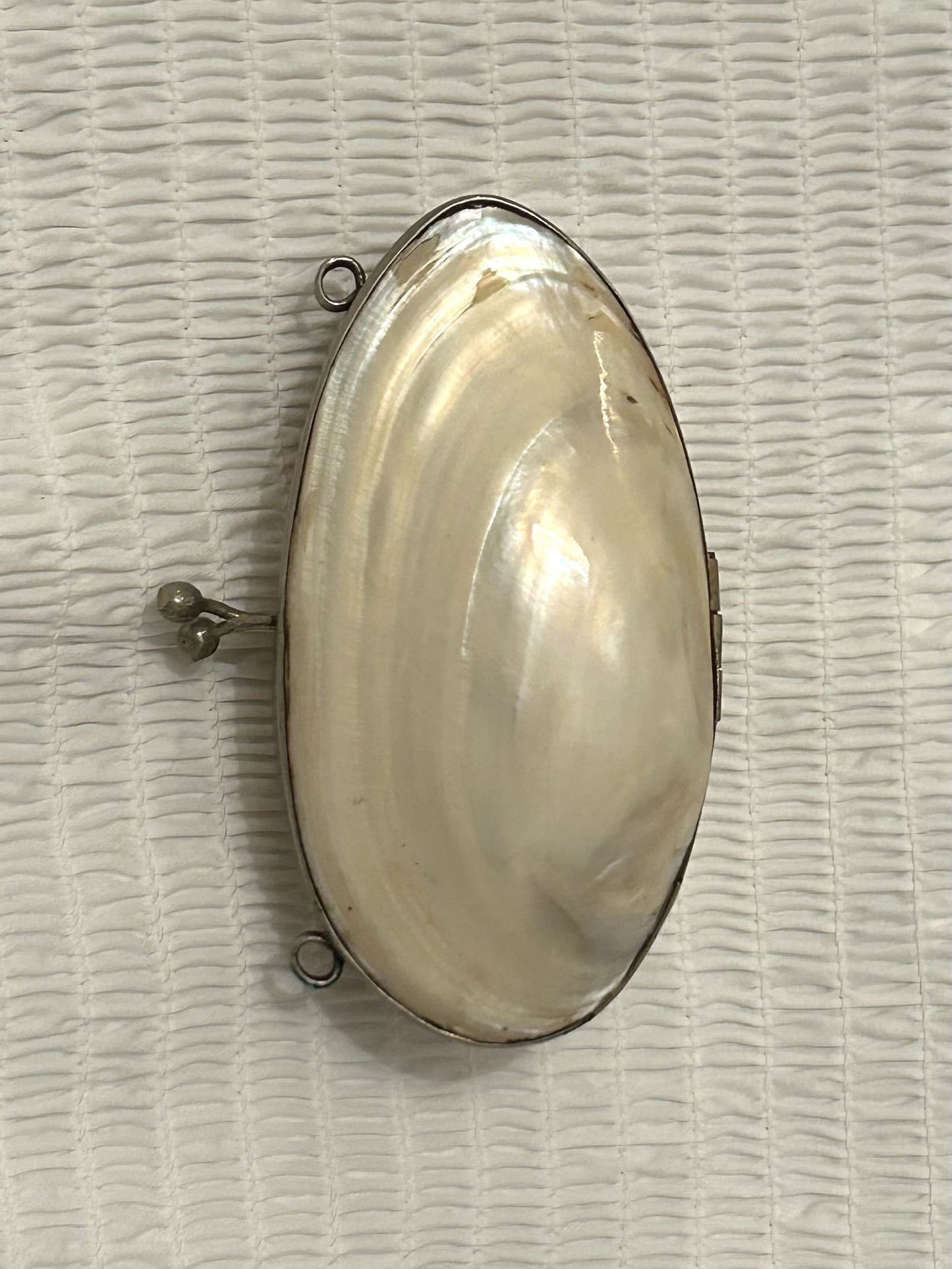 A Vintage French Silver Tone Mother of Pearl Shell Box