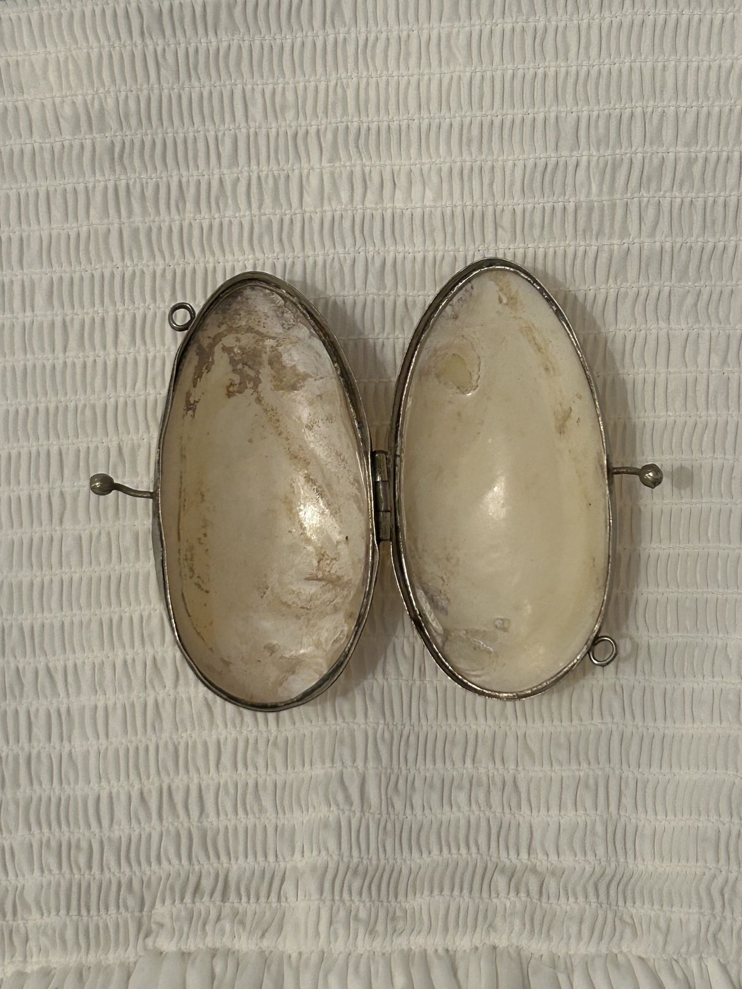 A Vintage French Silver Tone Mother of Pearl Shell Box