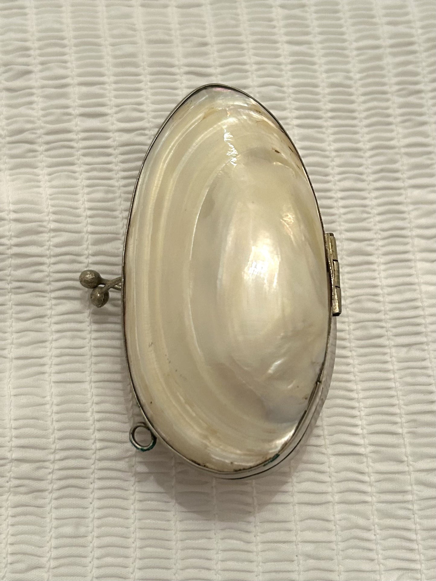 A Vintage French Silver Tone Mother of Pearl Shell Box
