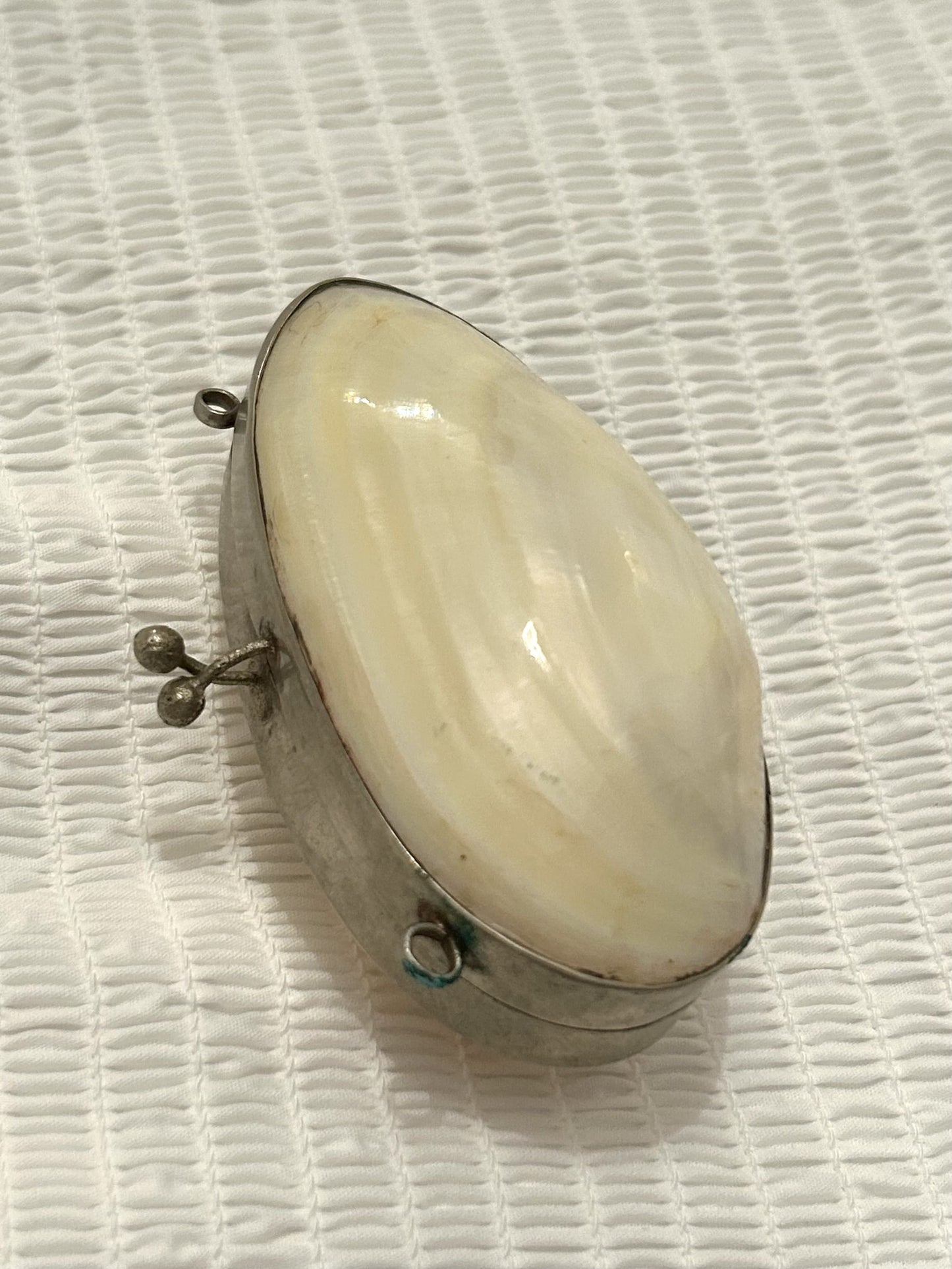 A Vintage French Silver Tone Mother of Pearl Shell Box