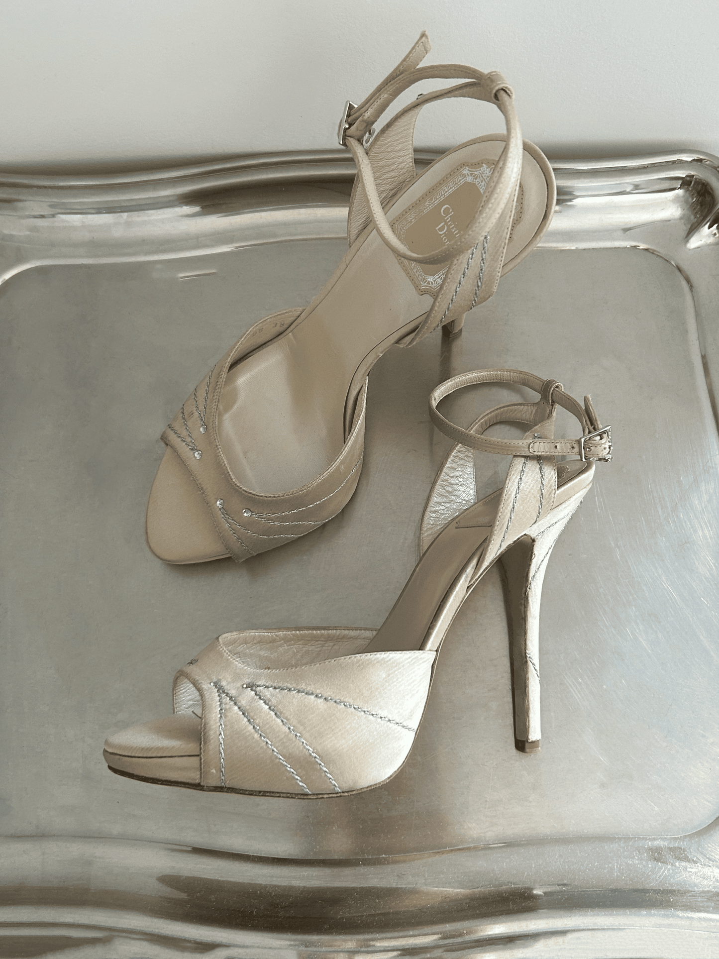 Beige Satin Pumps Dior Vintage