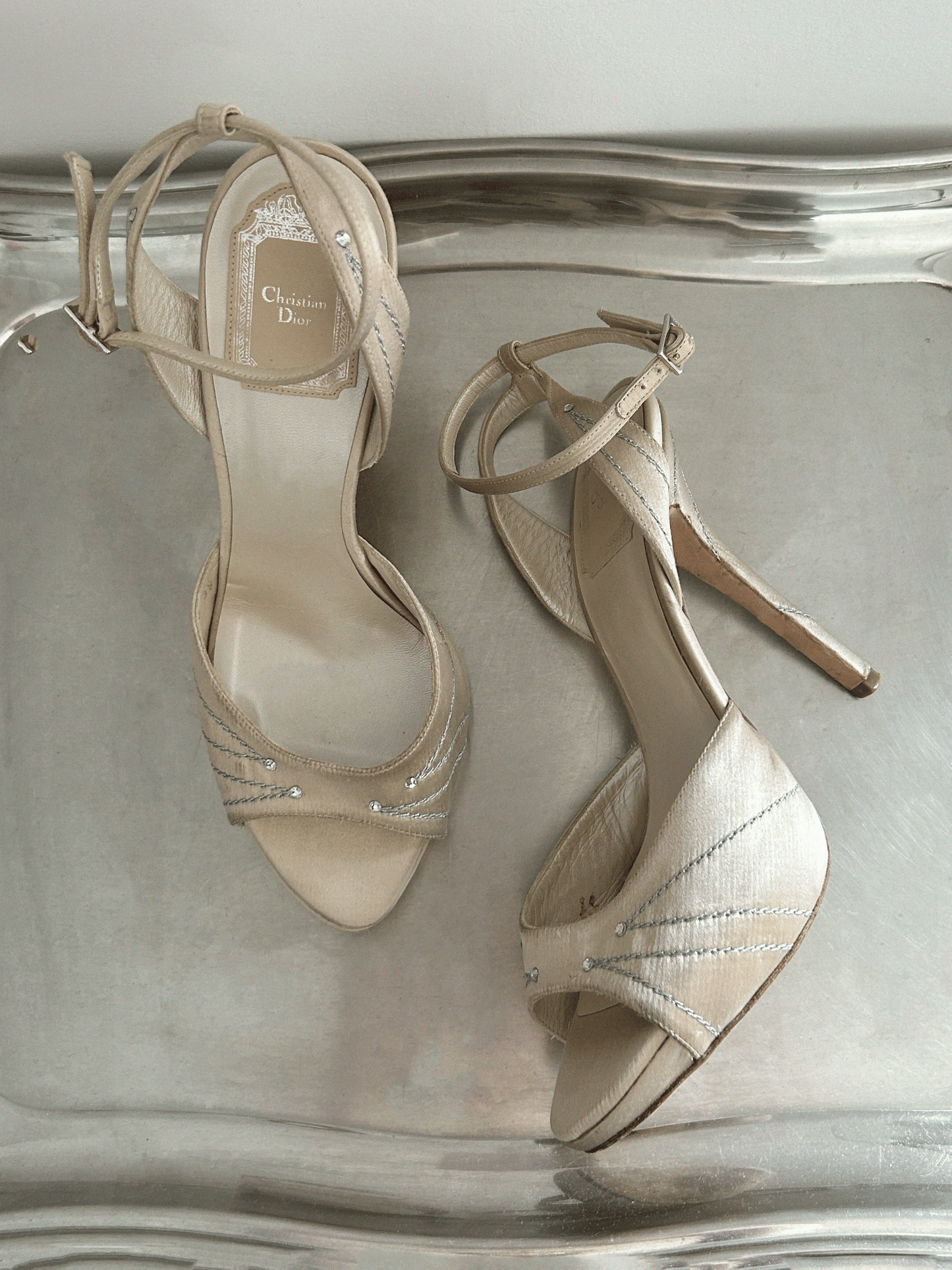 Beige Satin Pumps Dior Vintage