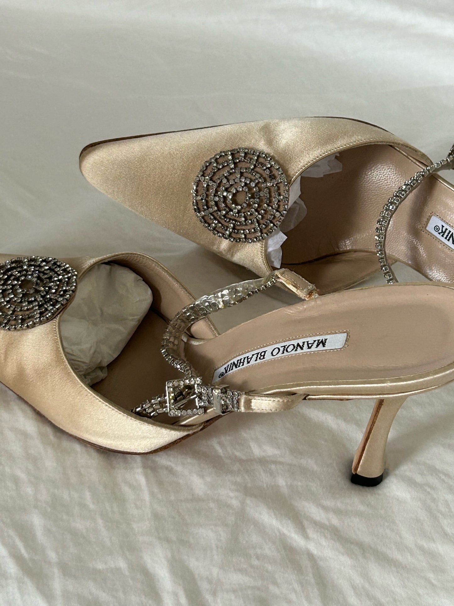 Manolo Blahnik Satin & Leather Heels – Size 39