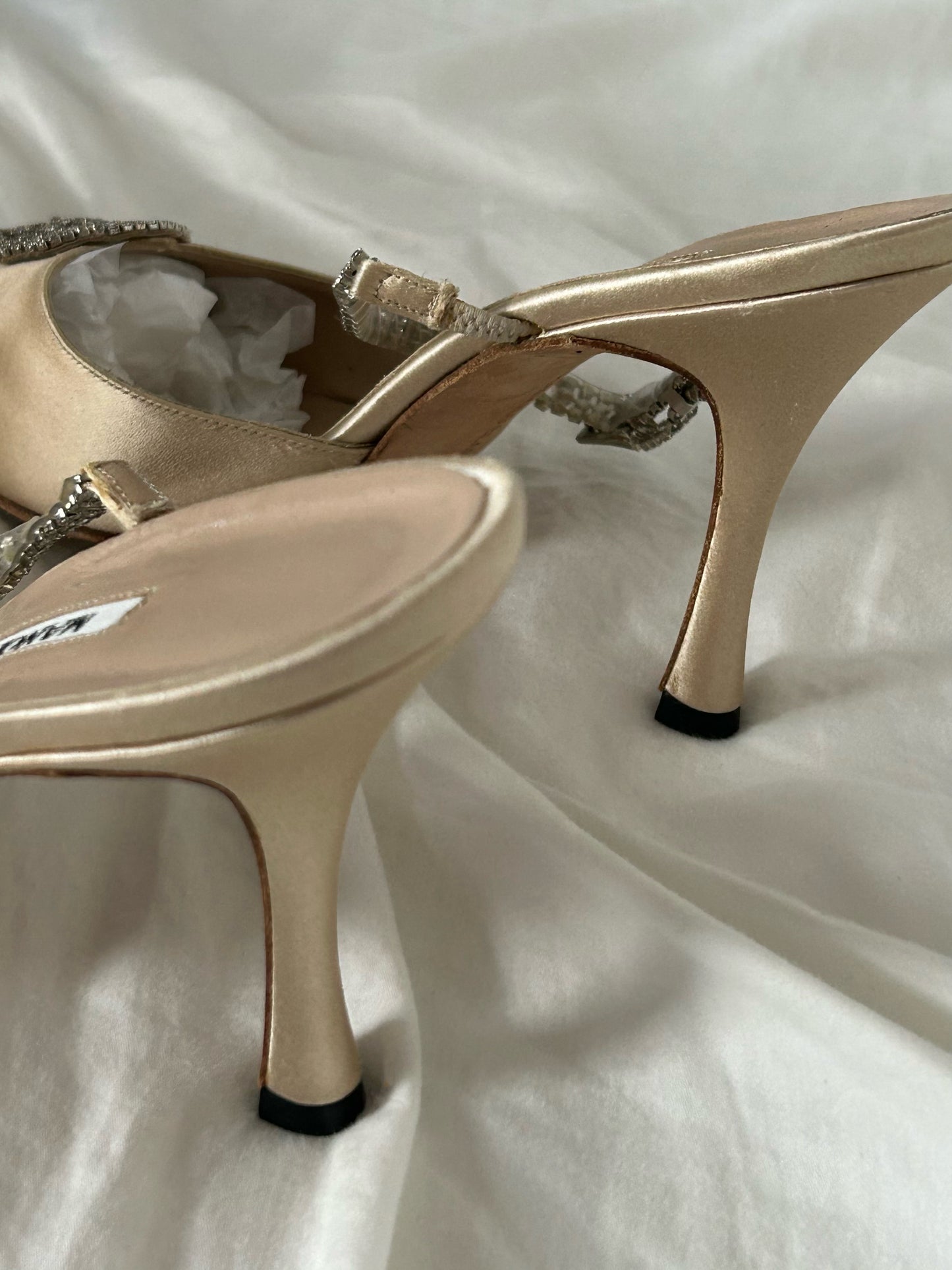 Manolo Blahnik Satin & Leather Heels – Size 39