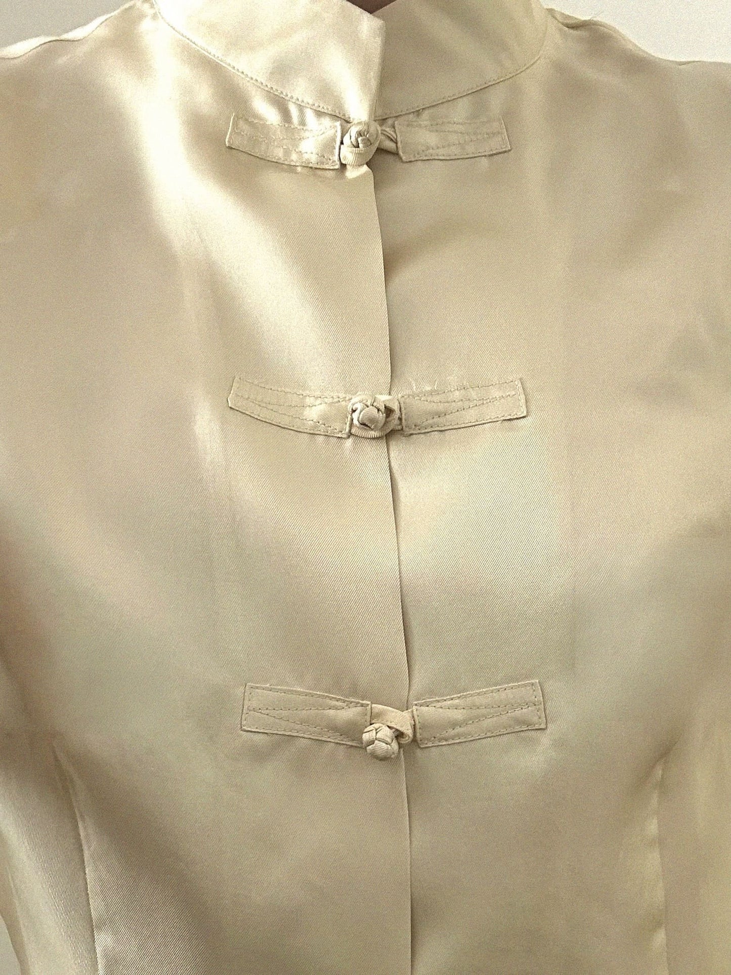 100% vintage silk blouse brass-button closure