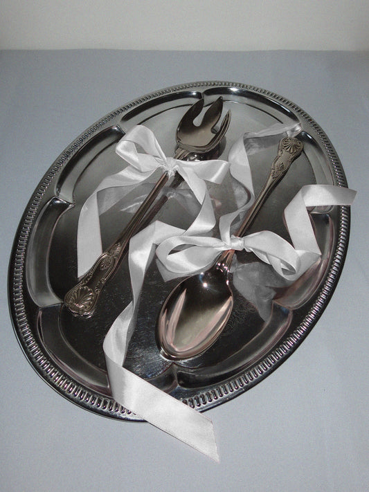 Large silver-plated salad servers