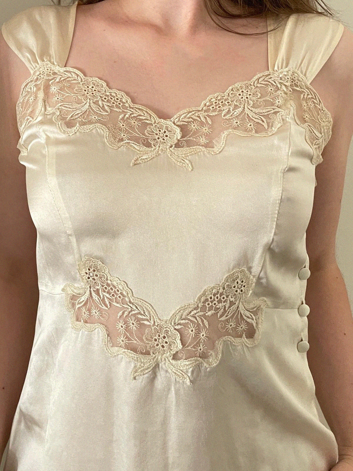Floral Embroidered Vintage Silk Dress