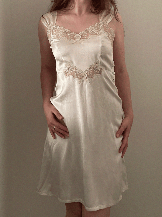 Floral Embroidered Vintage Silk Dress