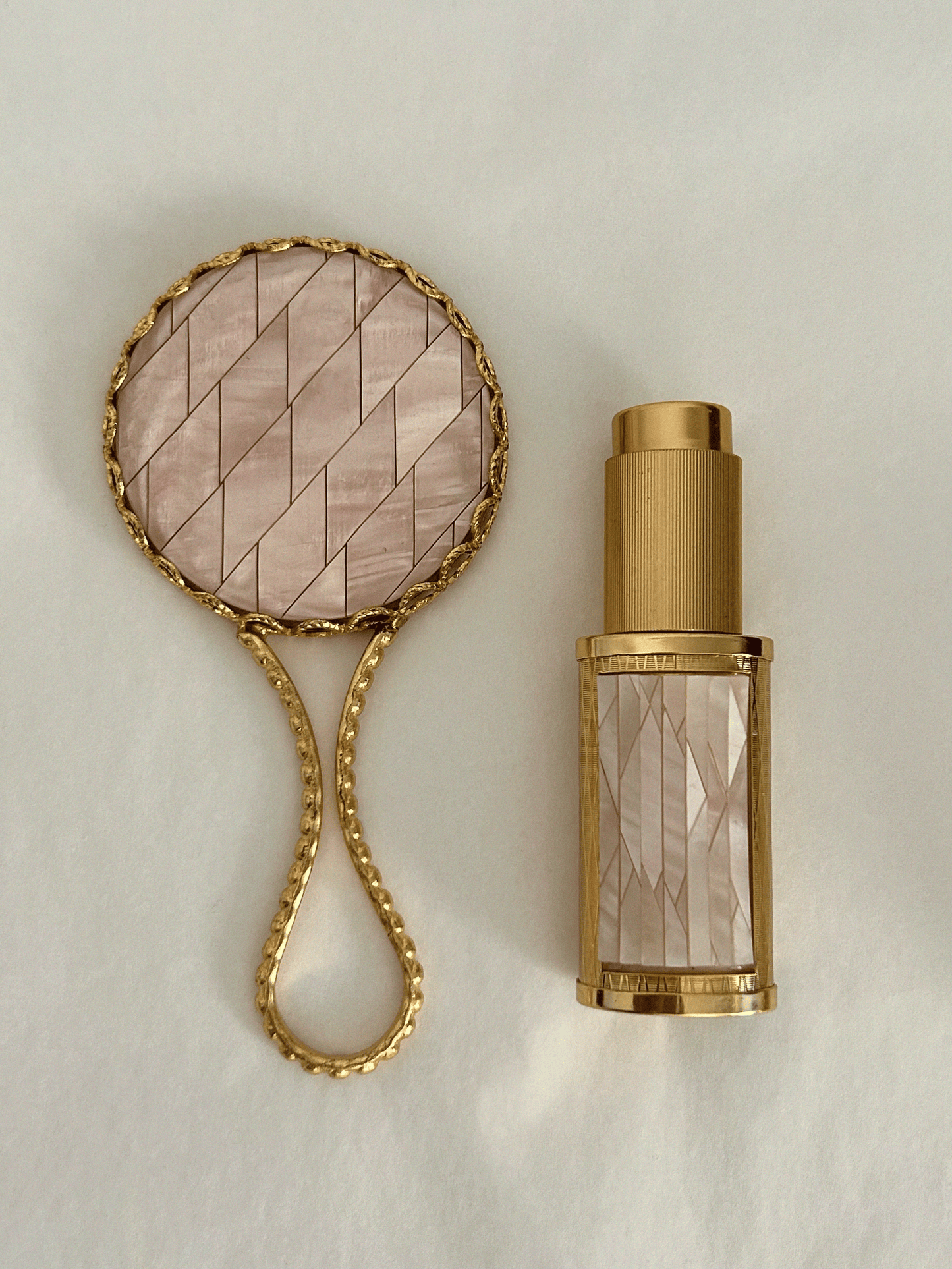 Pink mother-of-pearl vintage vanity set