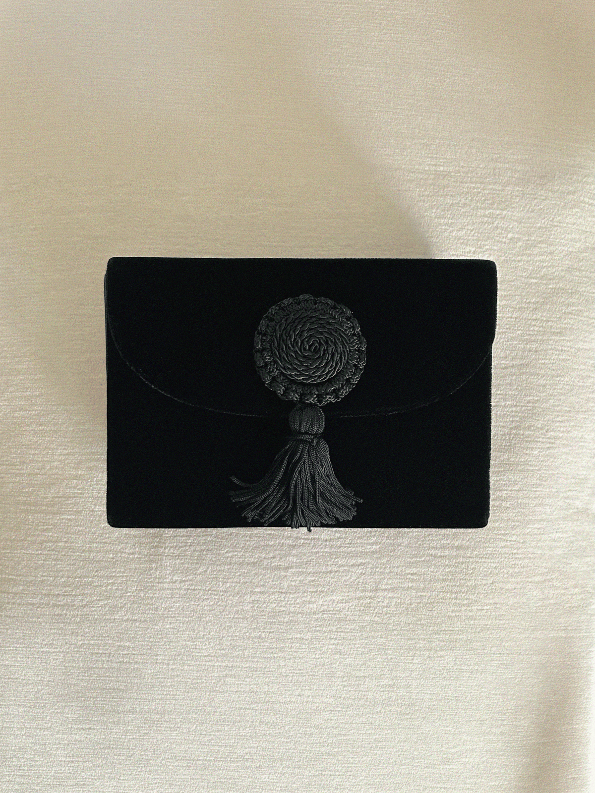 Black Velvet Clutch Bag with Tassel