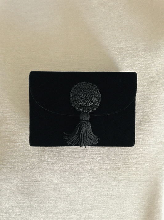 Black Velvet Clutch Bag with Tassel