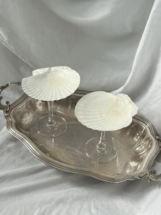 Set of two scallop shell glass withglass stem.