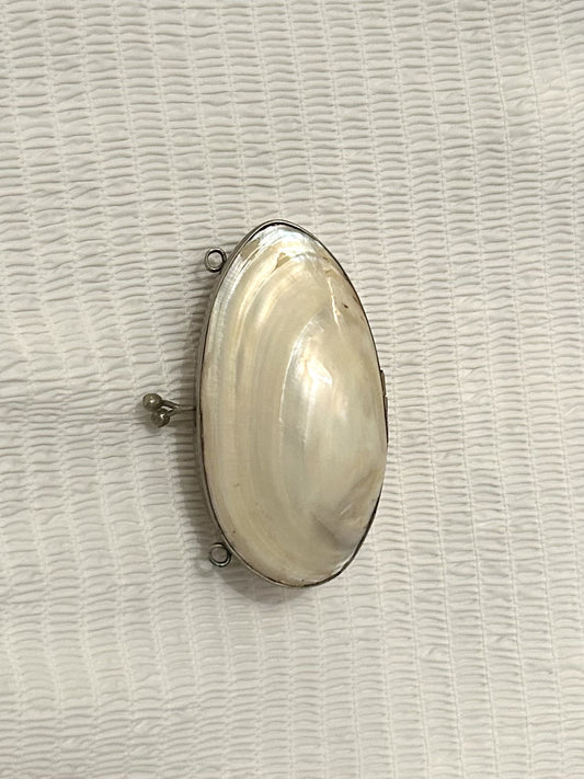 A Vintage French Silver Tone Mother of Pearl Shell Box