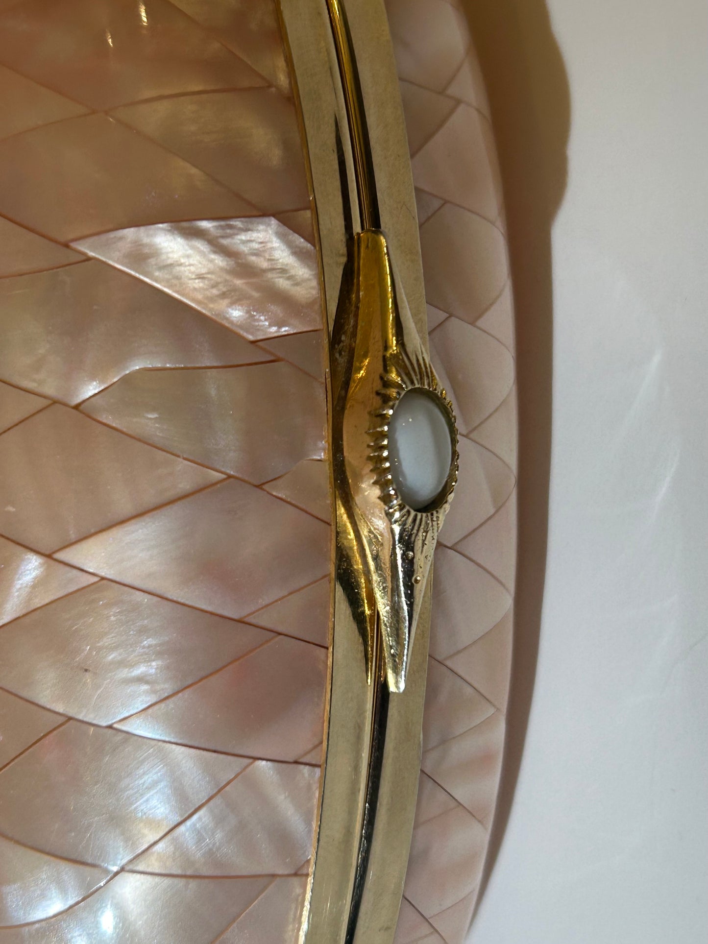 Rare 1970s Mother-of-Pearl Diamond Clutch with Beige Tassels