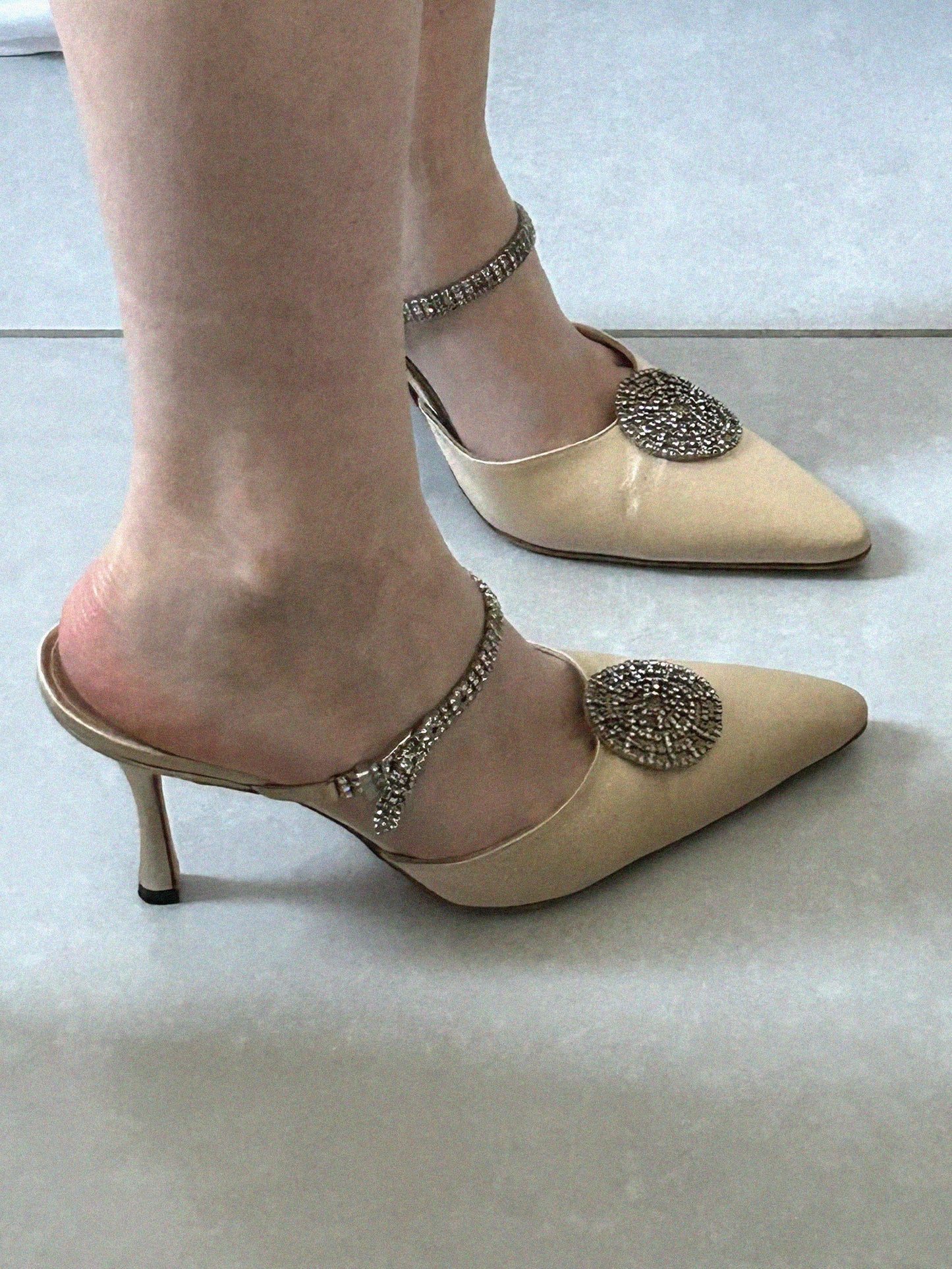 Manolo Blahnik Satin & Leather Heels – Size 39