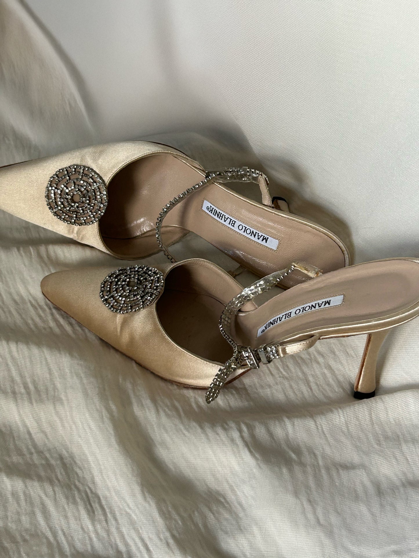 Manolo Blahnik Satin & Leather Heels – Size 39