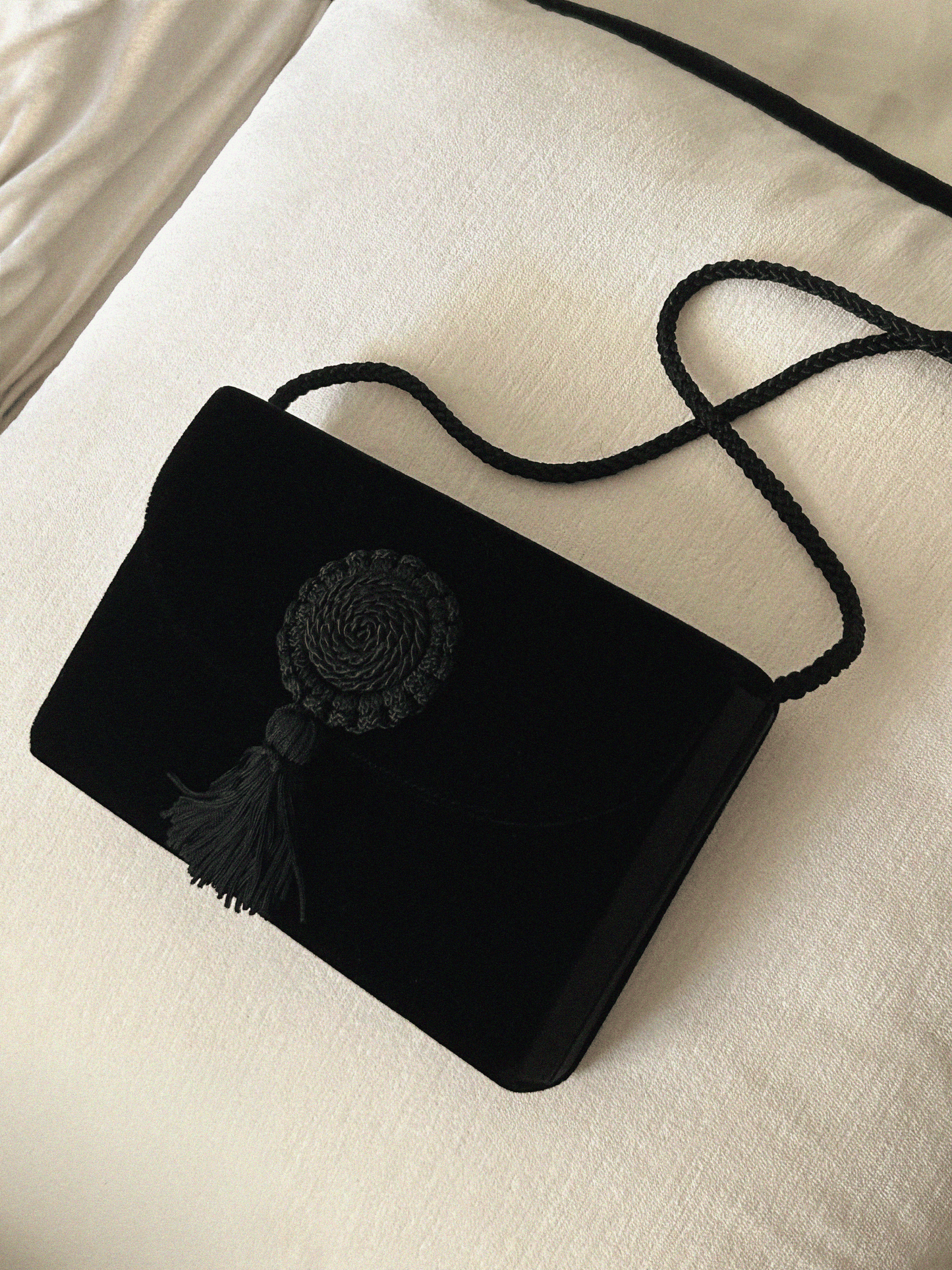 Black Velvet Clutch Bag with Tassel