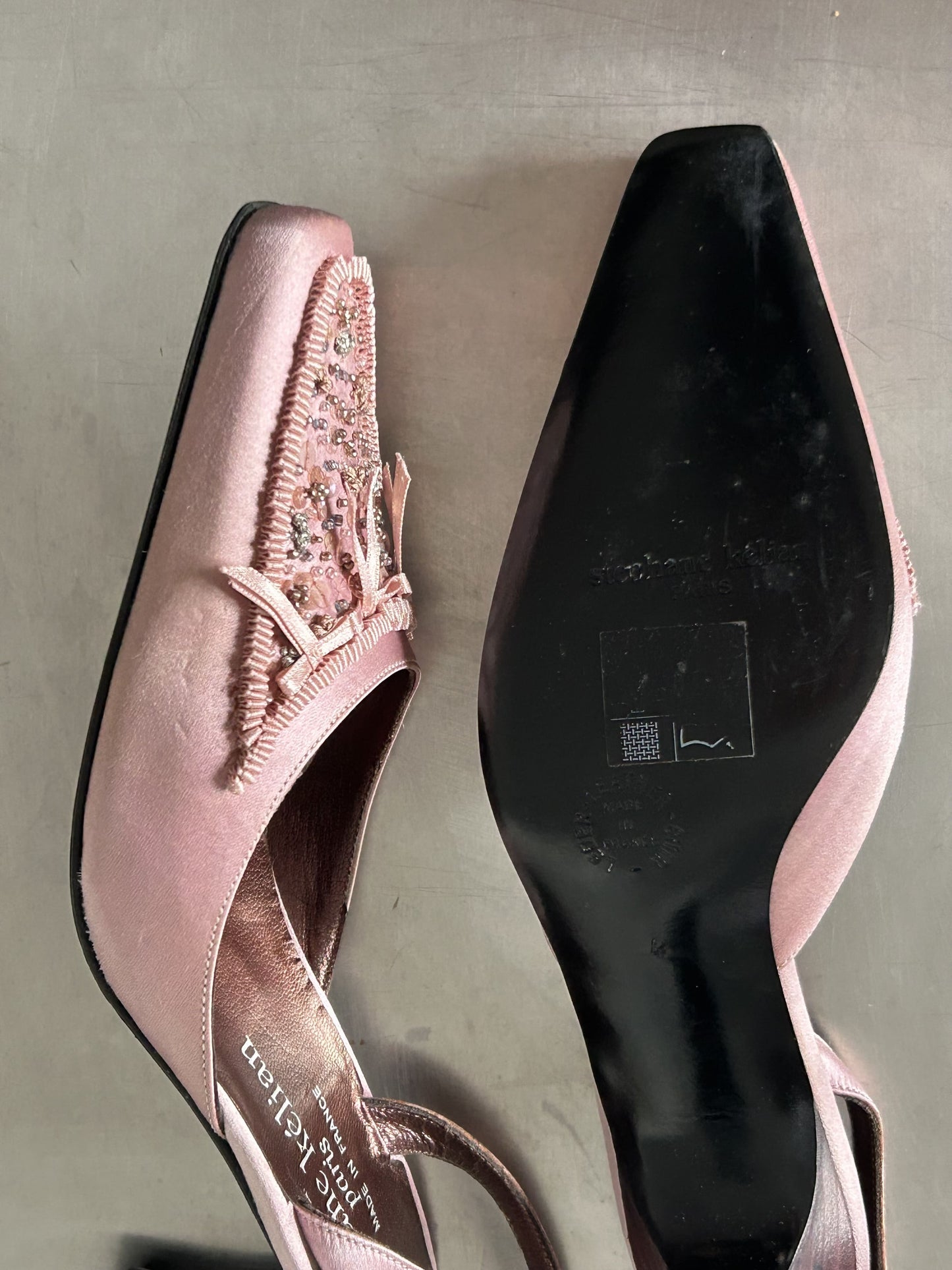 French Designer Embroidered Satin Heels.